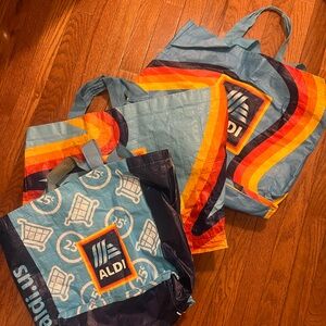 Aldi Multicolor Reusable Shopping Bags and insulated cooler bag